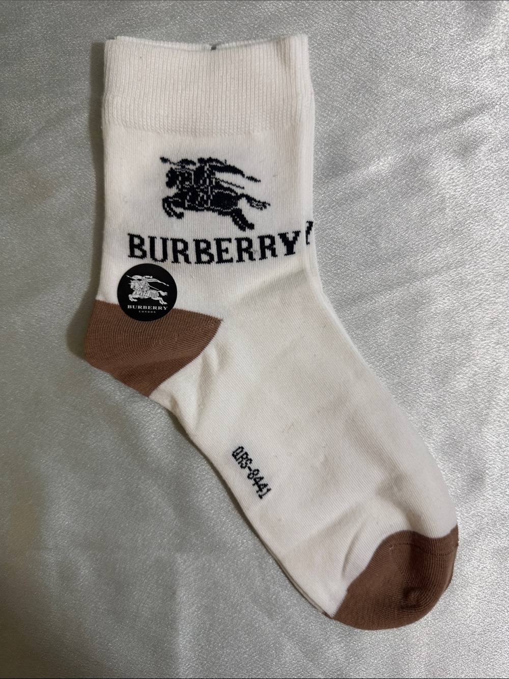 New! Burberry White Crew Socks with Brown Heel & Toe